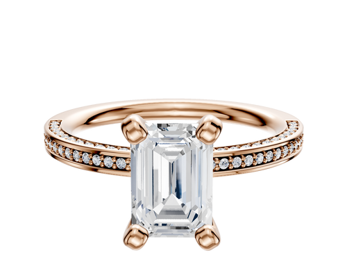 14K Rose Gold 4 Prong Classic Flat 3-Row-Pave 2.0mm Engagement Ring
