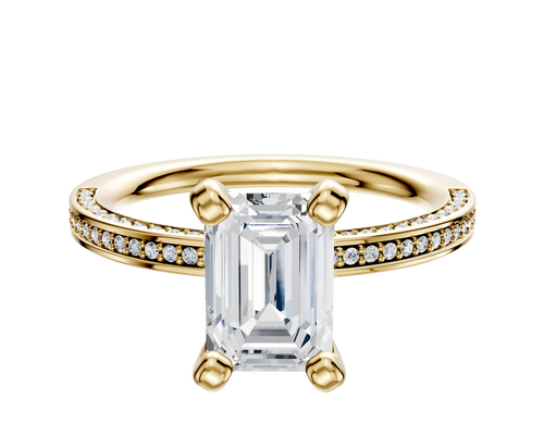 14K Yellow Gold 4 Prong Classic Flat 3-Row-Pave 2.0mm Engagement Ring