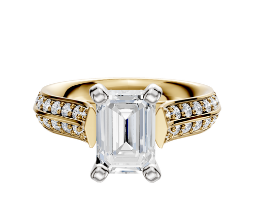 14K Two Tone 4 Prong Cathedral Knife Edge 1-Row-Pave 2.5mm Engagement Ring