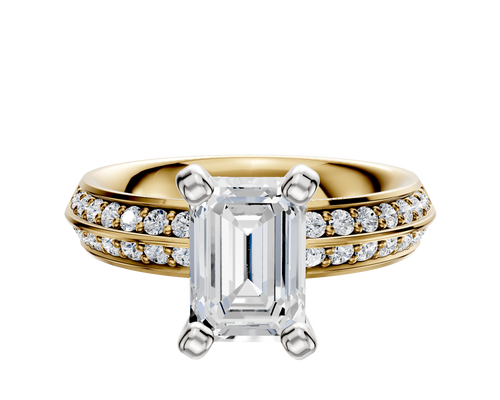 14K Two Tone 4 Prong Classic Knife Edge 1-Row-Pave 2.5mm Engagement Ring