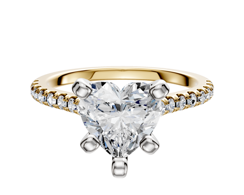 14K Two Tone 4 Prong Cathedral Dome 1-Row-Pave 2.5mm Engagement Ring
