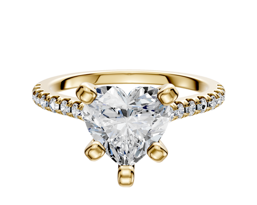 14K Yellow Gold 4 Prong Cathedral Dome 1-Row-Pave 2.5mm Engagement Ring