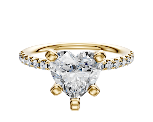 14K Yellow Gold 4 Prong Classic Dome 1-Row-Pave 2.5mm Engagement Ring