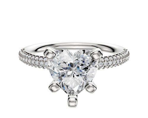 14K White Gold 4 Prong Classic Dome 3-Row-Pave 2.0mm Engagement Ring