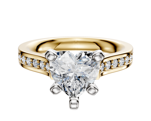14K Two Tone 4 Prong Cathedral Flat 1-Row-Pave 2.5mm Engagement Ring