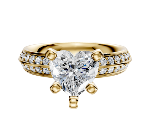 14K Yellow Gold 4 Prong Classic Knife Edge 1-Row-Pave 2.5mm Engagement Ring