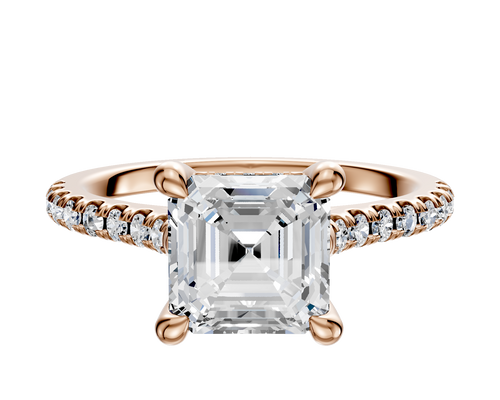 14K Rose Gold 4 Prong Hidden Halo Cathedral Dome 1-Row-Pave 2.5mm Engagement Ring