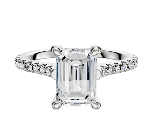 18K White Gold 4 Prong Hidden Halo Cathedral Dome 1-Row-Pave 2.5mm Engagement Ring