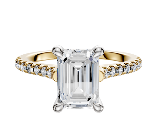 14K Two Tone 4 Prong Hidden Halo Cathedral Dome 1-Row-Pave 2.5mm Engagement Ring