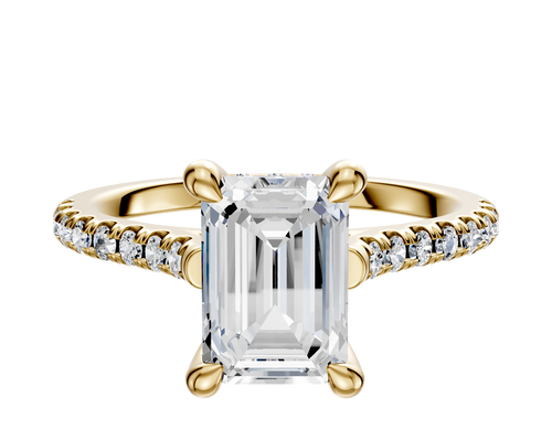 14K Yellow Gold 4 Prong Hidden Halo Cathedral Dome 1-Row-Pave 2.5mm Engagement Ring