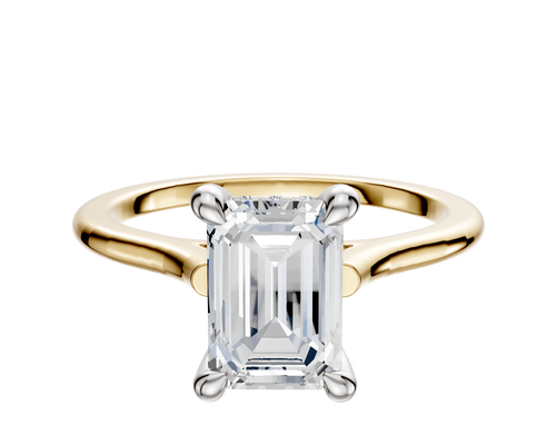 18K Two Tone 4 Prong Hidden Halo Cathedral Dome 1.5mm Engagement Ring