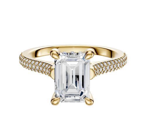14K Yellow Gold 4 Prong Hidden Halo Cathedral Dome 3-Row-Pave 2.0mm Engagement Ring