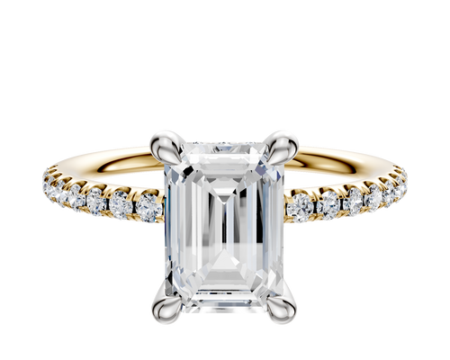 18K Two Tone 4 Prong Hidden Halo Classic Dome 1-Row-Pave 2.5mm Engagement Ring