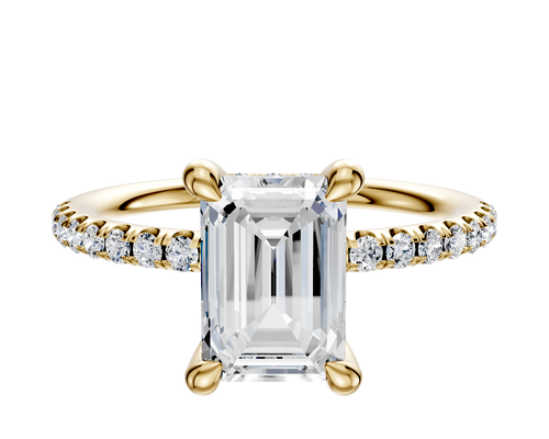 18K Yellow Gold 4 Prong Hidden Halo Classic Dome 1-Row-Pave 2.5mm Engagement Ring