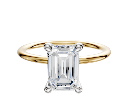 18K Two Tone 4 Prong Hidden Halo Classic Dome 1.5mm Engagement Ring