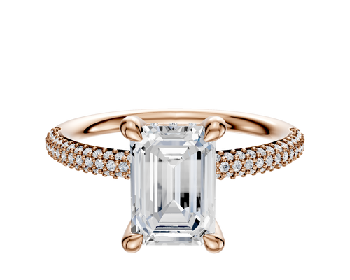 14K Rose Gold 4 Prong Hidden Halo Classic Dome 3-Row-Pave 2.0mm Engagement Ring