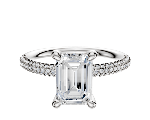 14K White Gold 4 Prong Hidden Halo Classic Dome 3-Row-Pave 2.0mm Engagement Ring