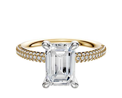 18K Two Tone 4 Prong Hidden Halo Classic Dome 3-Row-Pave 2.0mm Engagement Ring