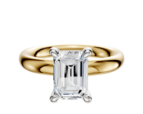 14K Two Tone 4 Prong Hidden Halo Classic Dome 3.0mm Engagement Ring