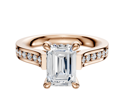 14K Rose Gold 4 Prong Hidden Halo Cathedral Flat 1-Row-Pave 2.5mm Engagement Ring