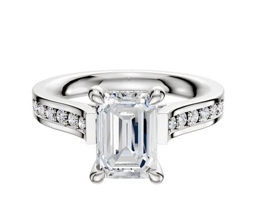 Platinum 4 Prong Hidden Halo Cathedral Flat 1-Row-Pave 2.5mm Engagement Ring