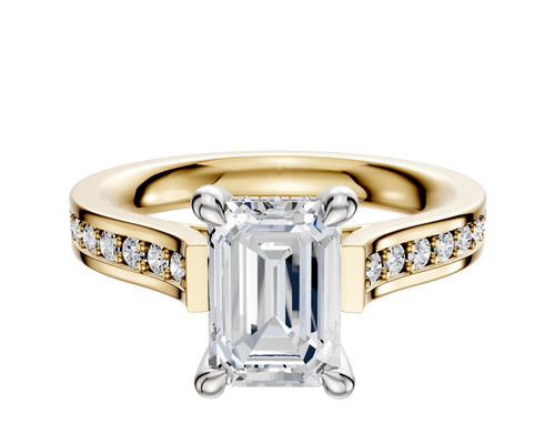 14K Two Tone 4 Prong Hidden Halo Cathedral Flat 1-Row-Pave 2.5mm Engagement Ring