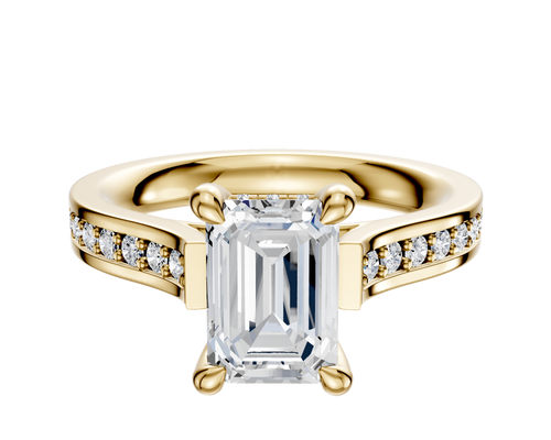 18K Yellow Gold 4 Prong Hidden Halo Cathedral Flat 1-Row-Pave 2.5mm Engagement Ring