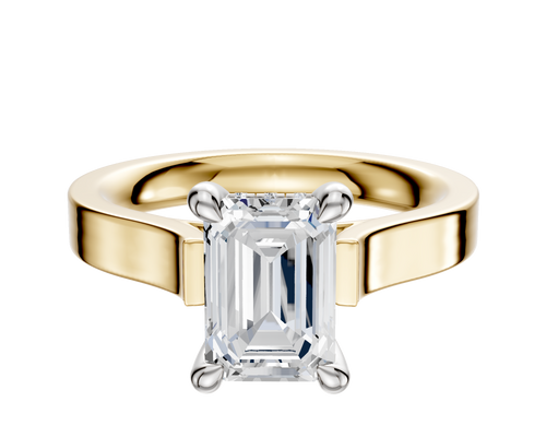 18K Two Tone 4 Prong Hidden Halo Cathedral Flat 3.0mm Engagement Ring