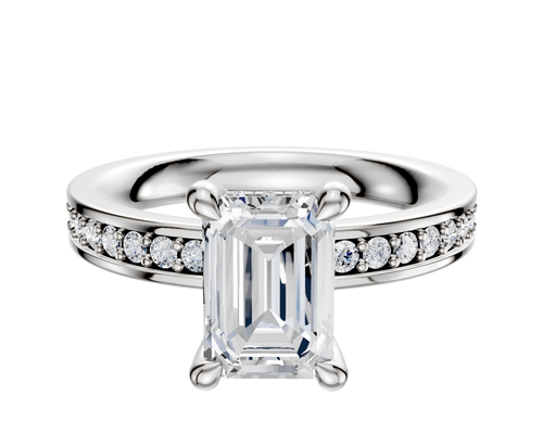 Platinum 4 Prong Hidden Halo Classic Flat 1-Row-Pave 2.5mm Engagement Ring