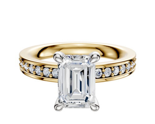 14K Two Tone 4 Prong Hidden Halo Classic Flat 1-Row-Pave 2.5mm Engagement Ring
