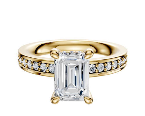 14K Yellow Gold 4 Prong Hidden Halo Classic Flat 1-Row-Pave 2.5mm Engagement Ring