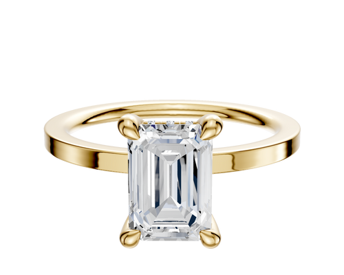 18K Yellow Gold 4 Prong Hidden Halo Classic Flat 1.5mm Engagement Ring