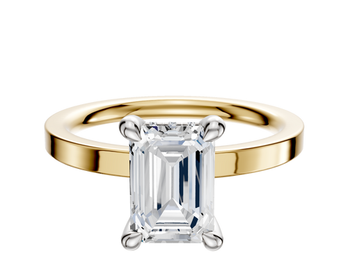 18K Two Tone 4 Prong Hidden Halo Classic Flat 2.0mm Engagement Ring
