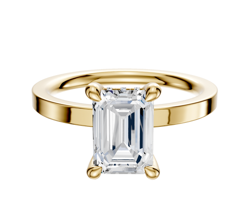 18K Yellow Gold 4 Prong Hidden Halo Classic Flat 2.0mm Engagement Ring