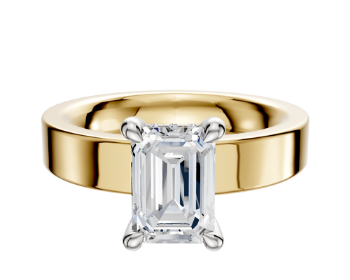 14K Two Tone 4 Prong Hidden Halo Classic Flat 4.0mm Engagement Ring