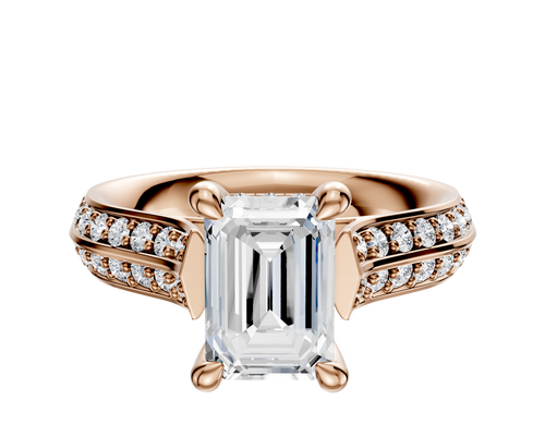 14K Rose Gold 4 Prong Hidden Halo Cathedral Knife Edge 1-Row-Pave 2.5mm Engagement Ring