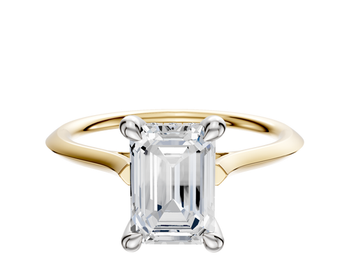 18K Two Tone 4 Prong Hidden Halo Cathedral Knife Edge 1.5mm Engagement Ring
