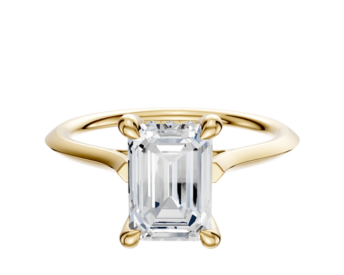 18K Yellow Gold 4 Prong Hidden Halo Cathedral Knife Edge 1.5mm Engagement Ring