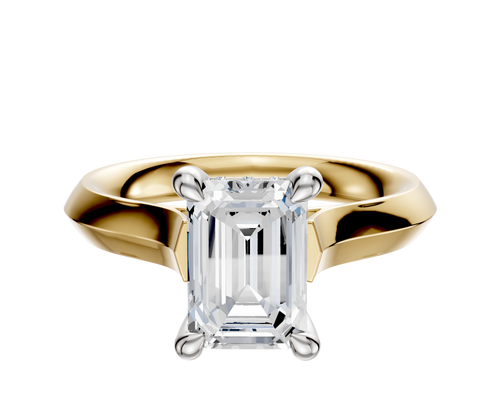 14K Two Tone 4 Prong Hidden Halo Cathedral Knife Edge 3.0mm Engagement Ring