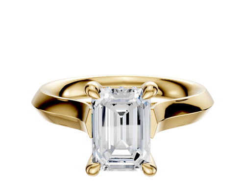 14K Yellow Gold 4 Prong Hidden Halo Cathedral Knife Edge 3.0mm Engagement Ring