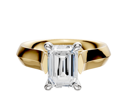 18K Two Tone 4 Prong Hidden Halo Cathedral Knife Edge 4.0mm Engagement Ring