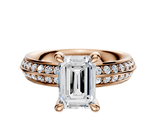 18K Rose Gold 4 Prong Hidden Halo Classic Knife Edge 1-Row-Pave 2.5mm Engagement Ring