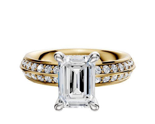 14K Two Tone 4 Prong Hidden Halo Classic Knife Edge 1-Row-Pave 2.5mm Engagement Ring