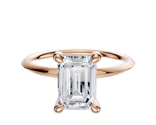 18K Rose Gold 4 Prong Hidden Halo Classic Knife Edge 1.5mm Engagement Ring