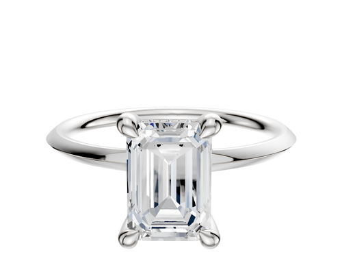 14K White Gold 4 Prong Hidden Halo Classic Knife Edge 1.5mm Engagement Ring