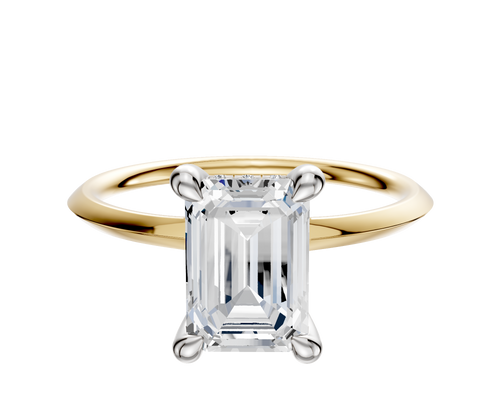 14K Two Tone 4 Prong Hidden Halo Classic Knife Edge 1.5mm Engagement Ring