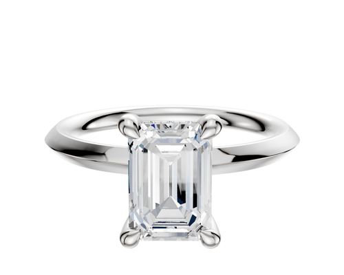 14K White Gold 4 Prong Hidden Halo Classic Knife Edge 2.0mm Engagement Ring