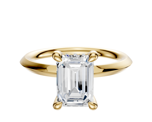14K Yellow Gold 4 Prong Hidden Halo Classic Knife Edge 2.0mm Engagement Ring