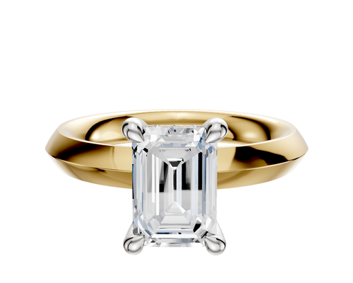 14K Two Tone 4 Prong Hidden Halo Classic Knife Edge 3.0mm Engagement Ring