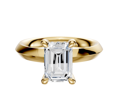 14K Yellow Gold 4 Prong Hidden Halo Classic Knife Edge 3.0mm Engagement Ring